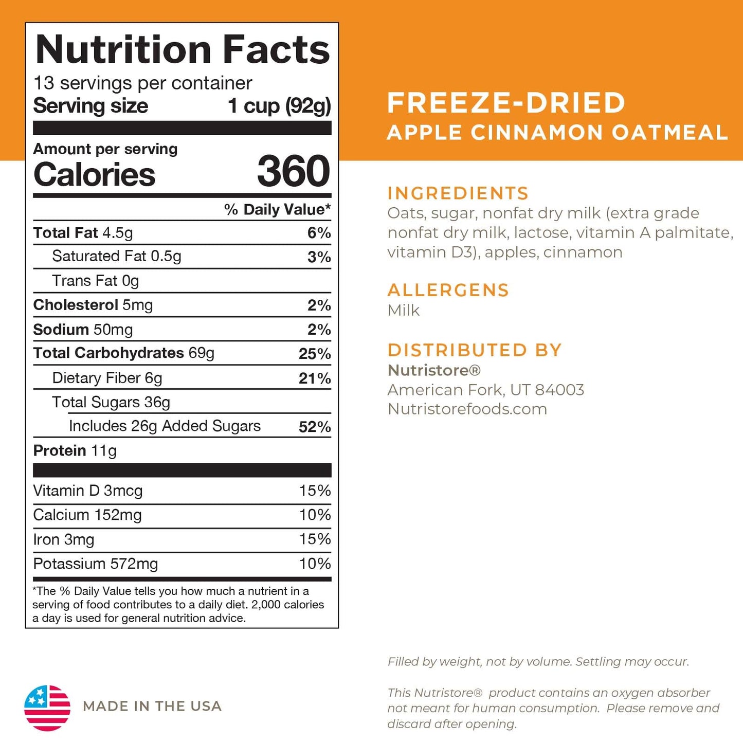 Apple Cinnamon Oatmeal Freeze Dried - #10 Can - Meals