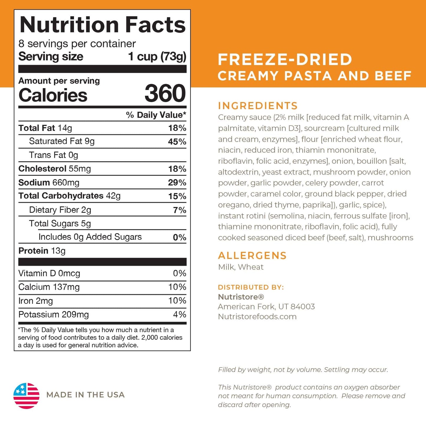 Creamy Pasta and Beef Freeze Dried - #10 Can - Meals