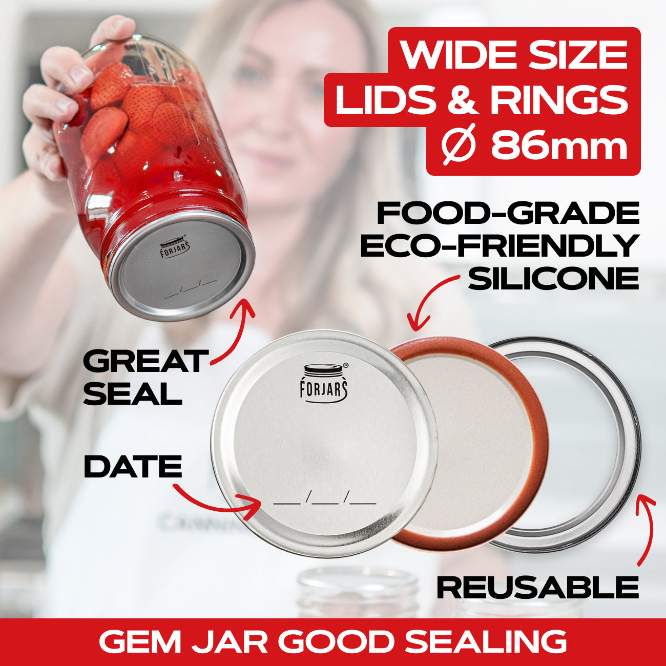 Forjars® - 12 Wide Mouth Canning Lids + 12 Rings - Wide Mouth Canning Lids