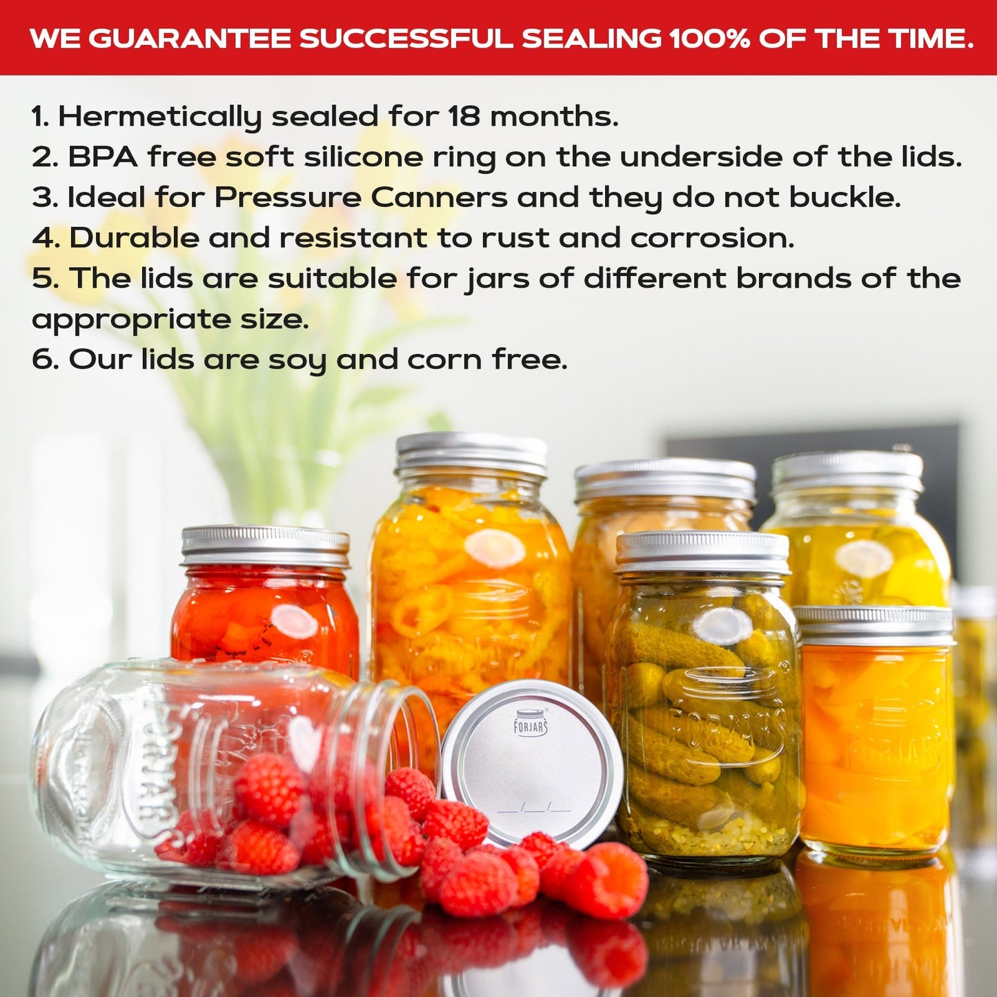 Forjars® - 12 Wide Mouth Canning Lids + 12 Rings - Wide Mouth Canning Lids