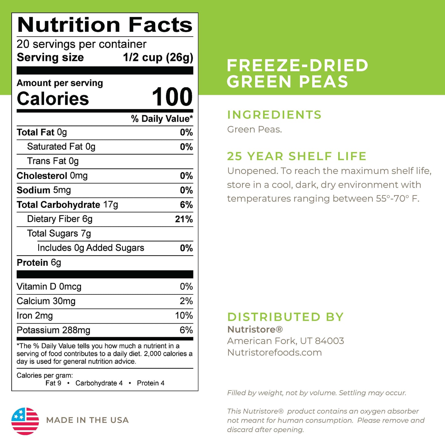Green Peas Freeze Dried - #10 Can - Veggies