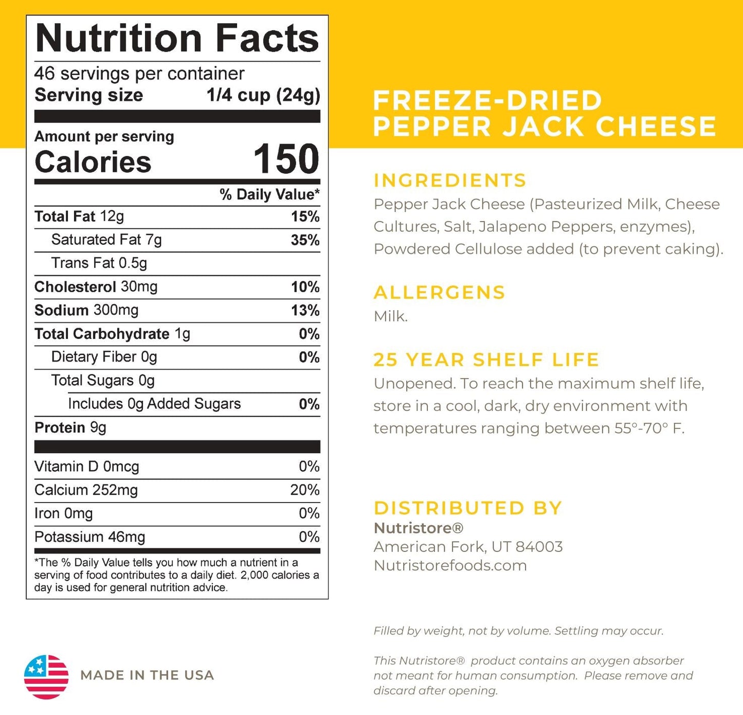 Pepper Jack Cheese Freeze Dried - #10 Can - Dairy