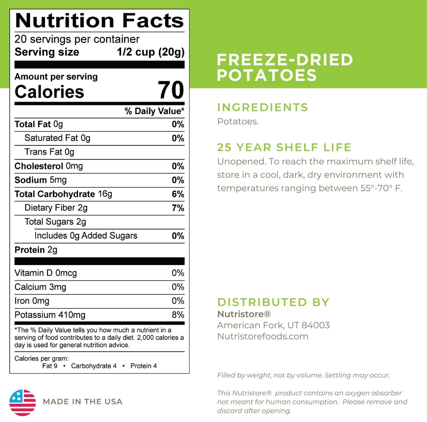 Potatoes Freeze Dried - #10 Can - Vegetables