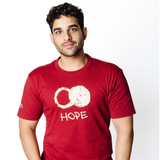 Paras Patel wearing red Empty Tomb T-Shirt