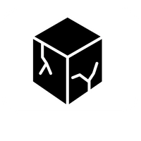 Black cube with white line designs on its visible faces.