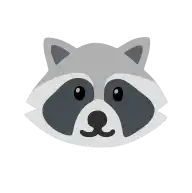 Cute cartoon raccoon face with gray fur and black mask-like markings around its eyes.