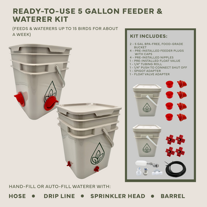 Easy Chicken Feeder & Waterer Kits – Simplify Chicken Chores! - Ready-To-Use 5 Gallon Feeder & Waterer Kit (up to 15