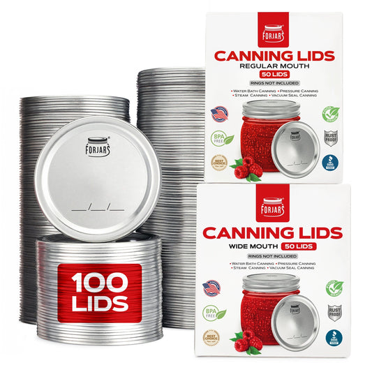Forjars® 100-Count: 50 Regular + 50 Wide Mouth Canning Lids - Canning Lids Bundles