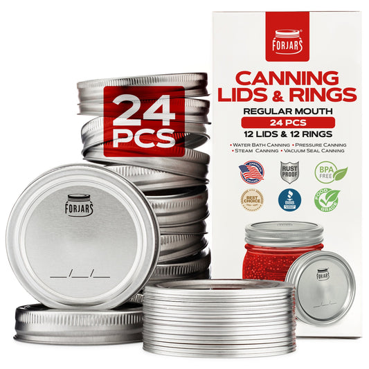 Forjars® - 12 Regular Mouth Canning Lids + 12 Rings - Regular Mouth Canning Lids
