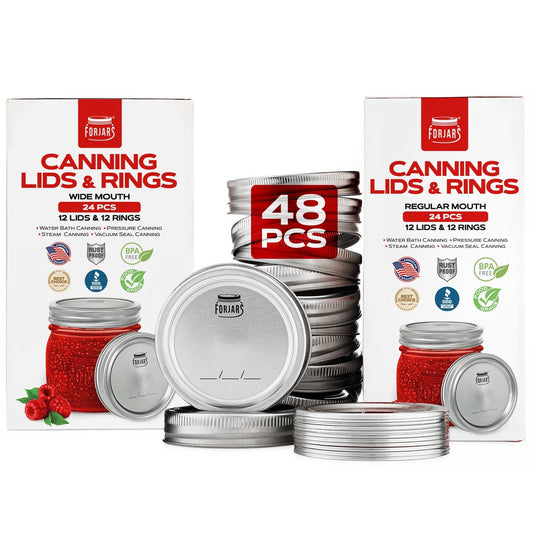 Forjars® 24-Count: Regular + Wide Mouth Lids & Rings Set - Canning Lids Bundles