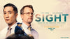 Movie poster for ’Sight’ featuring two men in business attire with a smaller scene below them.