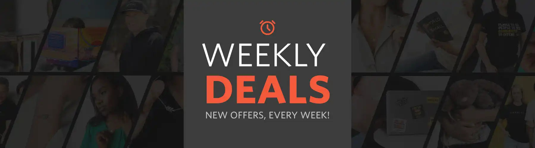 Simple text banner displaying ’WEEKLY DEALS’ with ’NEW OFFERS, EVERY WEEK!’ underneath.