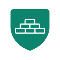 White brick wall icon on a green shield-shaped badge.